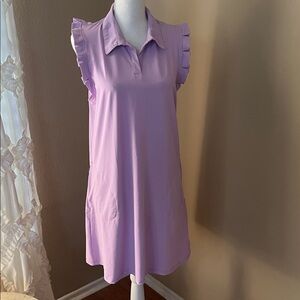 Gottex dress Lavender Ruffle Trim V-Neck Collar Zip Pocket Stretch